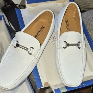 David Stone White Loafers with Silver Accent